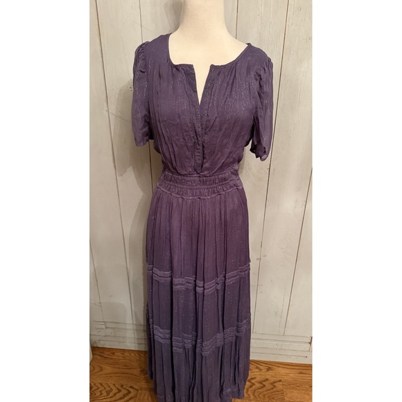 Anthropologie The Somerset Maxi Dress Lurex Edition Metallic Marin Navy Sz-SM - Picture 11 of 12